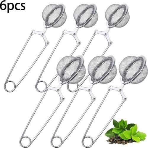Hot 6Pcs Tea Infuser Loose Leaf Tea Snap Ball Tea Strainer Spoon Stainless Steel Tea Filter Steeper with Handle
