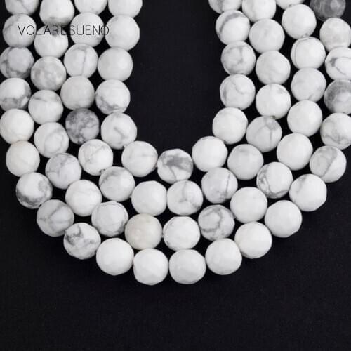 Natural Faceted White Howlite Turquoises Round Loose Beads For Jewelry Making 4-10mm Spacer Beads Fit Diy Womens Bracelets 15