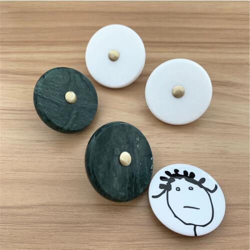 LCH Nordic Style Solid Brass Round White Green Marble Natural Marble Cabinet Knob Drawer Pull Furniture Handles Mini Brass Knob
