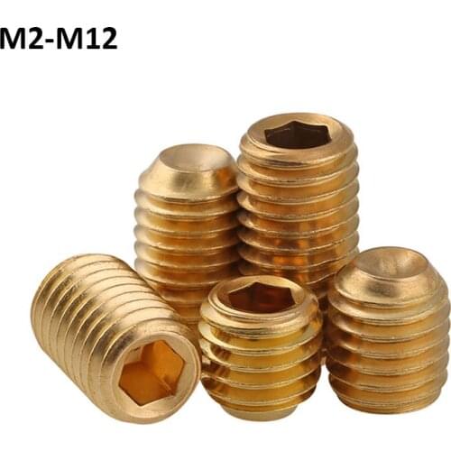 M2 M2.5 M3 M4 M5 M6 M8 M10 M12 Brass Hexagon Socket Concave end Set Screws With Cup Point Grub Headless Socket Head Screw Bolts