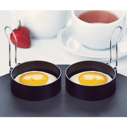 Metal Egg Frying Rings Perfect Circle Round Fried/Poach Mould + Handle Non Stick Pancake Mold Kitchen Tools Egg Cooker Cooking