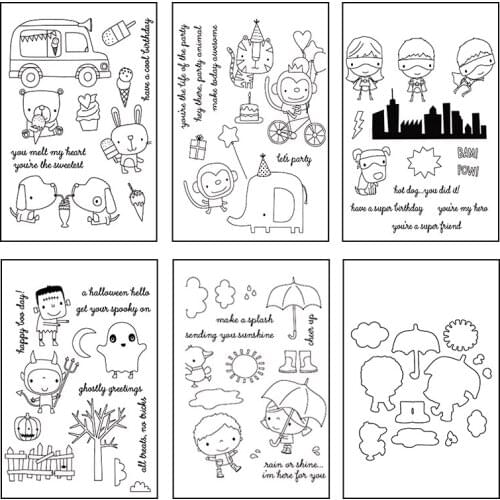 Halloween Animal Little Boy Metal Cutting Dies Clear Stamps Transparent Silicone Seal for DIY Scrapbooking Photo Album Decorate