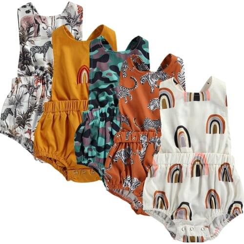 Newborn Baby Boys Fashion Sleeveless Romper Stylish Print/Embroidery Romper for Kids Boys