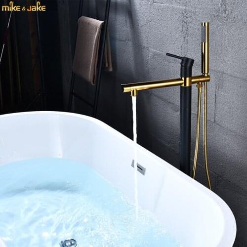 Bathroom floor stand tap waterfall bathtub faucet black gold hot and cold tall tap floor bathroom faucet black bath mixer