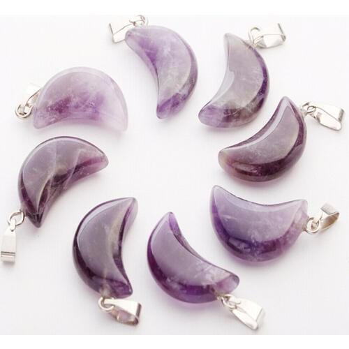 Natural Crystal Amethyst Stone Moon Shape Beads Pendants for Jewelry Making Necklace Charms Beads 6pcs/lot free shiping