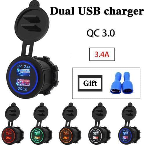New Motorcycle RV Super Fast Charge QC 3.0 Dual USB Auto ATV Phone Charger Waterproof Boat Yacht Tablet GPS Quick Charg dfdf