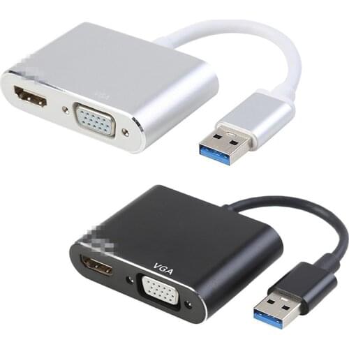 USB 3.0 to HDMI-compatibl VGA Adapter 4K HD 1080P Multi-Display 2 in1 USB to Converter Audio Video Cable for Windows 7/8/10