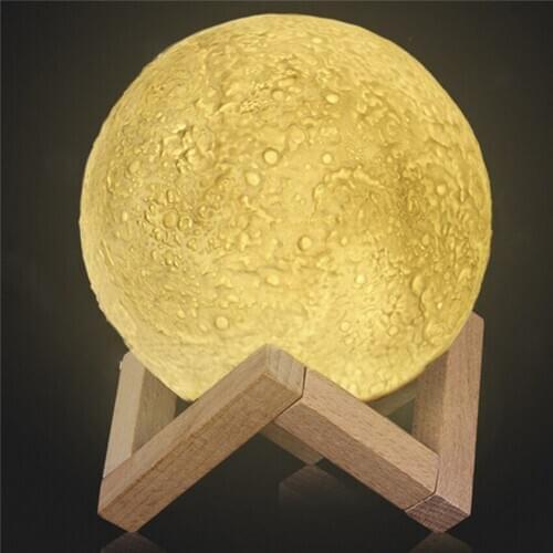 NDTUSMZ Plastic 3D Print Moon Lamp Colors Change White Yellow Touch Switch Bedroom Bookcase Night Light Home Decor Creative Gift