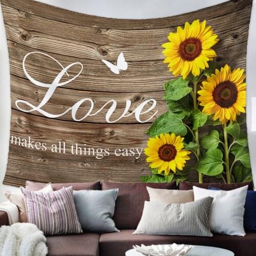 Sunflower Retro Wood Grain Positive Energy Text Tapestry Wall Hanging Living Room Decor Wall Hanging Tapestry Yoga Mat