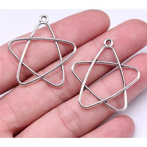 WYSIWYG 20pcs Charms 34x30mm Hollow Star Charms For Jewelry Making DIY Jewelry Findings Antique Silver Color Alloy Pendant