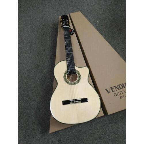 Full Solid Handmade 39" Electric Acoustic Flamenco guitar With Solid Spruce/Solid Aguadze Body,Classical guitar With Pickup