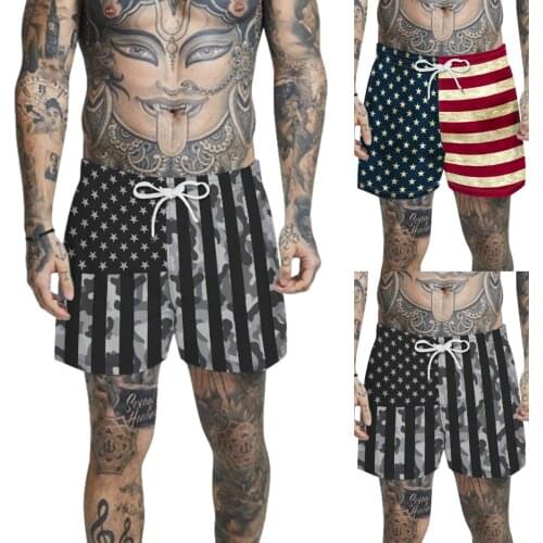 Casual Sports Shorts Mens Beach Surfing Shorts American Flag Print Pants Swimming Running Trunks Quick-drying Fitness Trousers