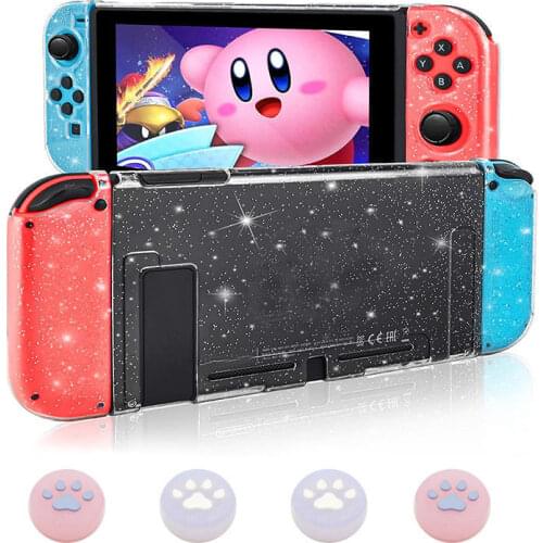 Flower Clear Glitter Hard Case Protective Cover Bling Shell for Nintend Switch NS Joy-Con Crystal Protector Thumb Stick Grip Cap