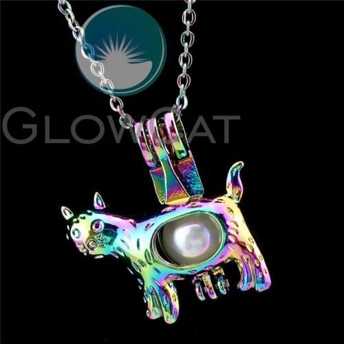 R-C911 Rainbow Cute Lazy Cat Beads Cage Pendant Perfume Diffuser Aromatherapy Pearl Cage Locket Necklace
