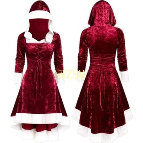 Christmas Costume Sexy Women Party Dress Tunic Hooded Robe Cloak Womens Dress Winter Fancy Dress Cosplay Clothing Years Dress