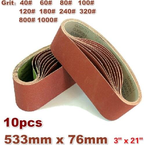 10Pack 533*76mm Sanding Belts 40-1000 Grit Aluminium Oxide Sander Sanding Belts 3"*21" for Polishing Sand Belt Machine