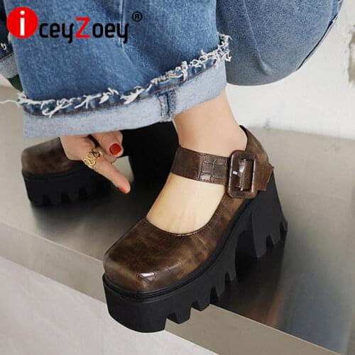 Coolcept Size 35-44 Women Pumps Buckle Strap Fashion Platform High Heel Shoes Woman Spring Casual Daily Office Lady Footwear