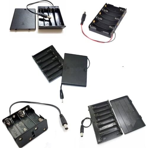 1Pcs 4x 6x 8x AA Battery Holder Box Case With Wire Lead and 5.5*2.1mm DC Connector 4 6 8 Slot Battery Container AA Power DIY