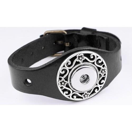 100% Top genuine leather high quality Cowhide 18mm Snap button jewelry Bullet shell PUNK DIY bracelet woman men TP3588