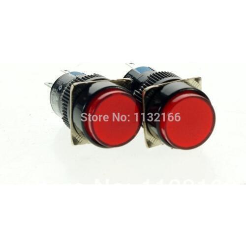 16mm Hole Color Red DPDT 2NO 2NC Contact 6 Pin Momentary Push Button Switch 5A 250VAC
