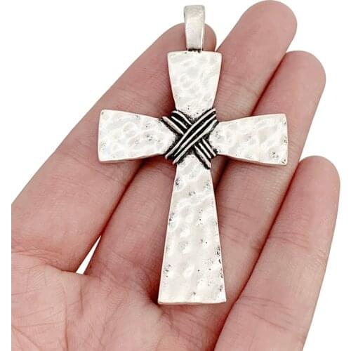 3 x Antique Sliver Color CRUCIFIX CROSS CROSSES Charms Pendants for Necklace Jewellery Making Accessories 69x42mm
