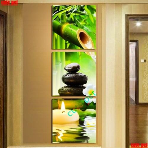 5D Square Drill Round Drill Mosaic Bamboo candle and water Diamond Painting CrossStitch DIY art Full Drill Embroidery decor 3PCS