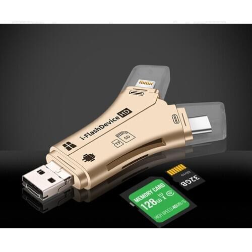 4 in 1 Multifunctional Memory Card Reader 2.0USB IF/SD Card Type-C Micro USB Ligting SIM Card Readers With OTG For iOS Android