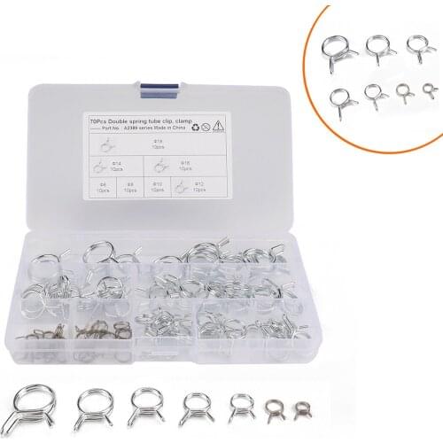 70Pcs/set Automobile Double Wire Fuel Line Silicone Hose Tube Spring Clips Φ5-Φ18 Clamp Assortment Kit Car Accessories