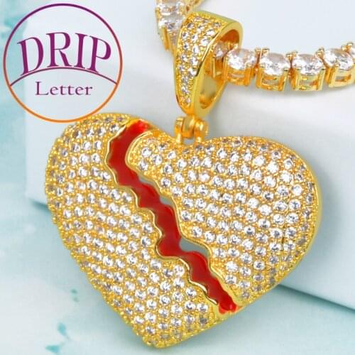 Broken Heart Pendant For Mens Hip Hop Gold Jewelry