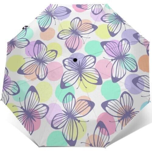 Automatic Umbrella Beautiful Butterflies three-fold umbrella women men rain umbrella