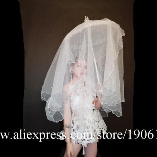 White Catwalk Model Show Ballroom Costumes Modern Dance Snow Clothes Stage Performance Party Event Sexy Lady Dress Headwear