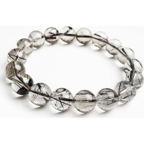 Free Shipping Natural Black Hair Rutile Quartz Crystal Round Beads Bracelet 12mm AAA