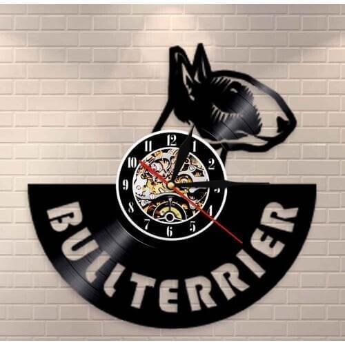 Dog Spiral Timepiece Puppy Doggie Pet Wall Watch Bull Terrier Owner Gift English Bullterrier Vinyl Record Silent Wall Clock