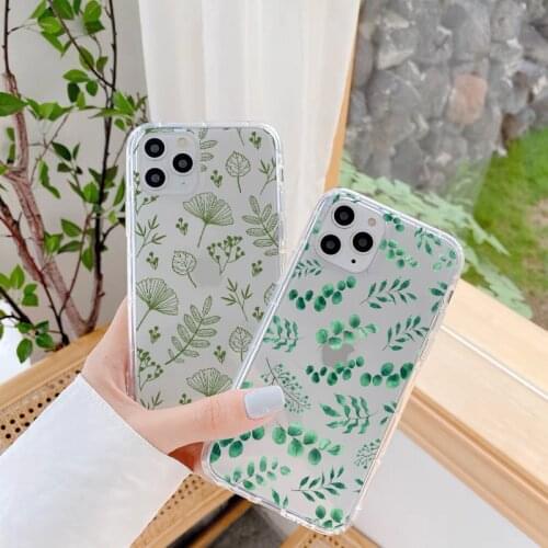Retro Flower Leaf Leaves Phone Case for iphone 7 8 Plus SE 2020 12 11 Pro Max X XS MAX XR Soft Clear Transparent Back Cover