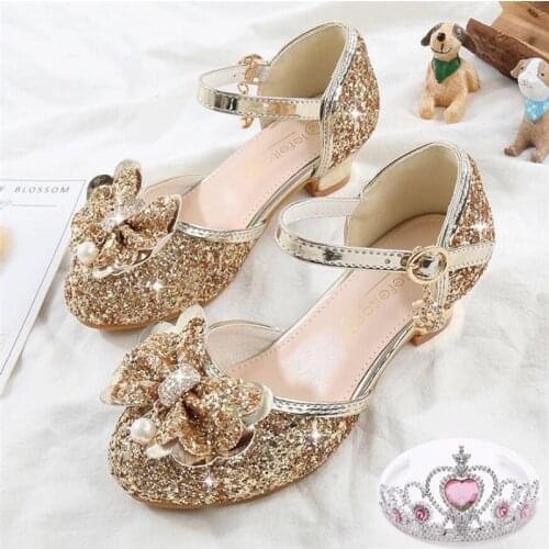 Children Princess Sequined Sandals Kids Girls Wedding Shoes High Heels Dress Shoes Party Shoes For Girls Pink size 26-38
