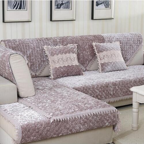 Geometric Flower Embroidery Lace Gold Velvet Slip-resistant Sofa Towel Chair Covers Mats Living/Drawing Room Decorative L-Shape