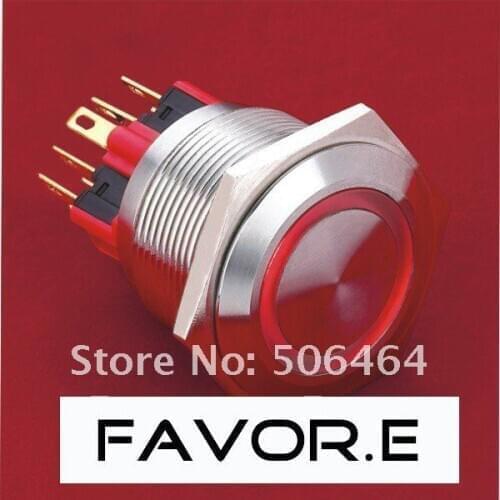 Stainless steel 25mm IP65 5A/250VAC ring illuminated 2NO 2NC Momentary LED metal Push Button light Switch Flat round