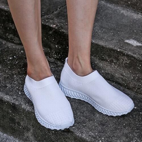 Llogai Women Shoes Sneakers Women Breathable Mesh Sports Shoes Female Slip on Platform Sneakers White Knit Sock Shoes Casual New