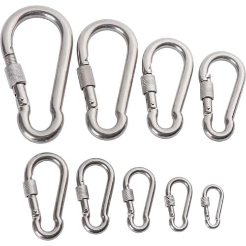 M4~M12 304 Stainless Steel Spring Snap Quick Link Lock Ring Outdoor Climbing Gear Carabiner Safety Snap Hook Travel Camping Kit