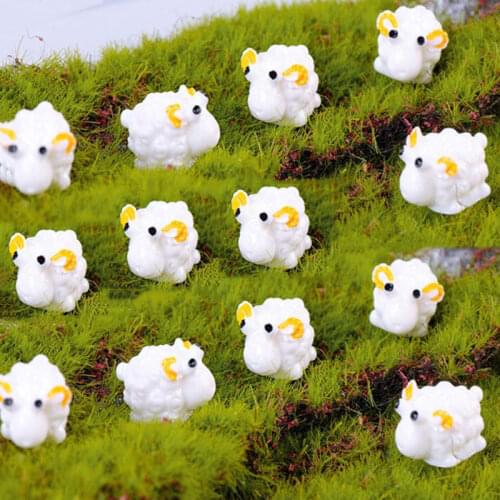 1pc Cute Mini Animals Sheep Garden Resins Figurines Ornaments Miniatures Home Micro Landscape Decoration Accessories