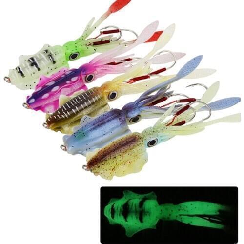 Fishing Soft Lure 15cm 60g Luminous/UV Squid Jig Fishing Lures Octopus Calamar For Sea Fishing Wobbler Bait Jigging Double Hook