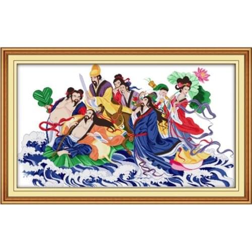 The Eight Immortals Crossing the Sea(1) cross stitch kit 14ct 11ct count print canvas stitching embroidery kits for audlt