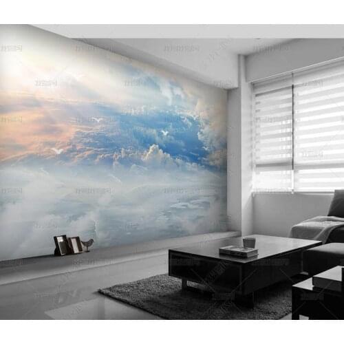 Bacal Custom Large Mural Wallpaper 3D Stereo Blue Sky White Clouds Nature Landscape Photo Mural Wallpapers for Living room