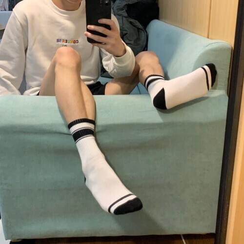 IMINCN 1Pair Original Design Young stripe People Hiphop chinese Maple Leaf Cotton Dance Street High Fashion Black White Sock