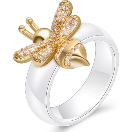 2021 New bee ceramic ring Fine jewelry jewelry 2 Colors Crystal from Swarovskis European and American Explosion Couple Rings