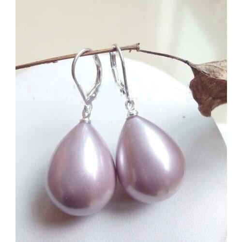 New Arrival Favorite Pearl Earrings Tear Drop Lavender Purple South Sea Shell Pearl Earrings 18x22mm 925 Sterling Silver Hook