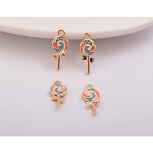 4pcs 7*16MM High Quality Enamel Lollipop Charms Gold Color Plated Rainbow Candy Copper Pndants Accessories Diy Jewelry Making