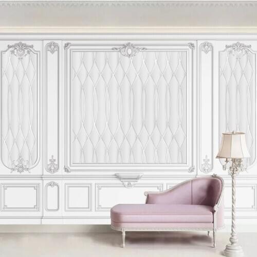 Custom Mural Wallpaper European Style 3D Carved White Plaster Line Fresco Living Room TV Sofa Bedroom Home Decor Wall Painting