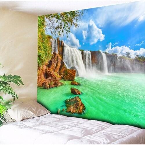 Psychedelic Waterfall Mountain Print Wall Hippie Tapestry Polyester Fabric Home Decor Wall Rug Carpets Hanging Big Couch Blanket