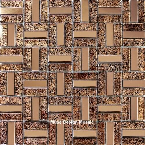 Retro Gold Metal Foil Glass Mosaic wall tile for kitchen backsplash bathroom hotel bar wall sticker firewall wallpaper